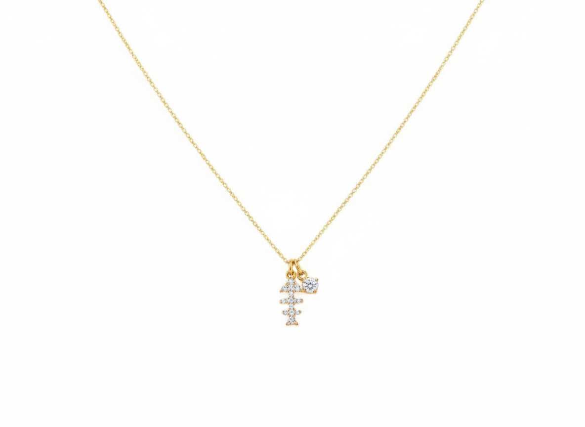 Skeleton Fish with zirconia Necklace -Gold Plated 18k