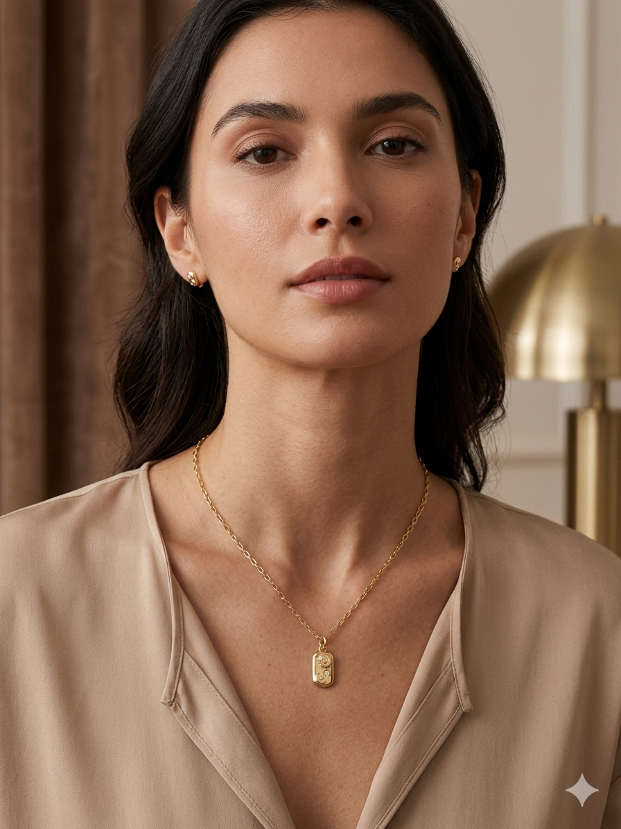 Moon & Star zirconia Pendant Necklace -Gold Plated 18k