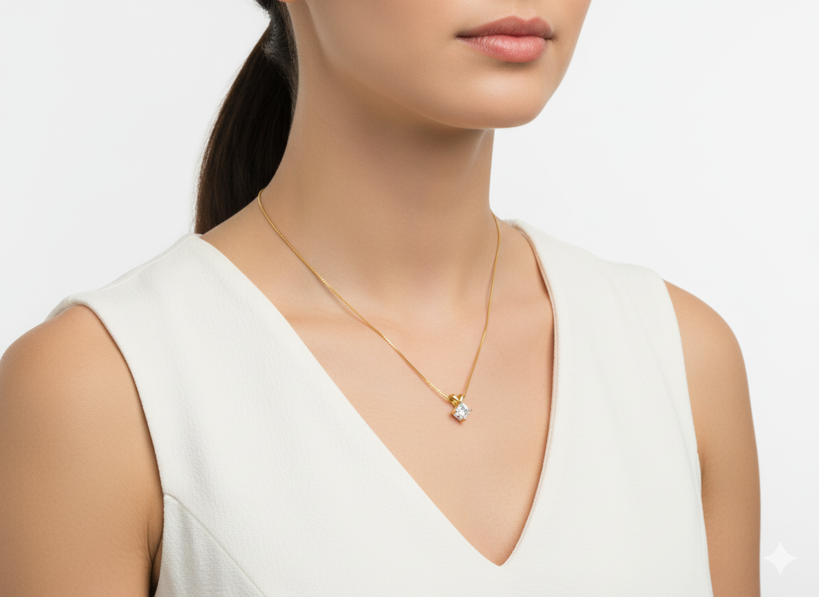 Necklace White Zirconia Diamond Shape - Gold Plated 18K.
