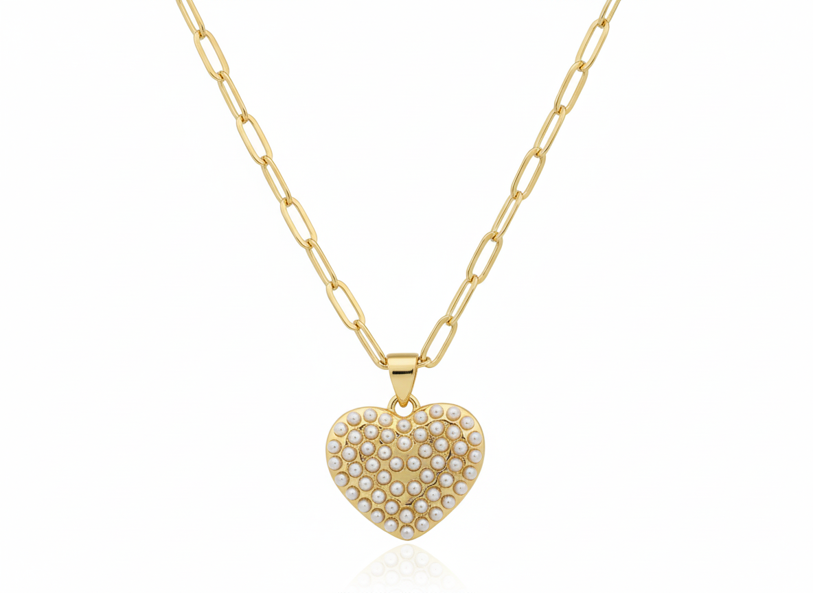 Heart Pearl Necklace – 18k Gold Plated
