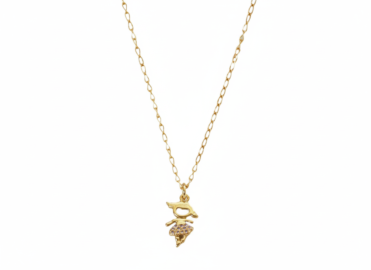 Girl Pendant Necklace with Zircons | 18K Gold Plated