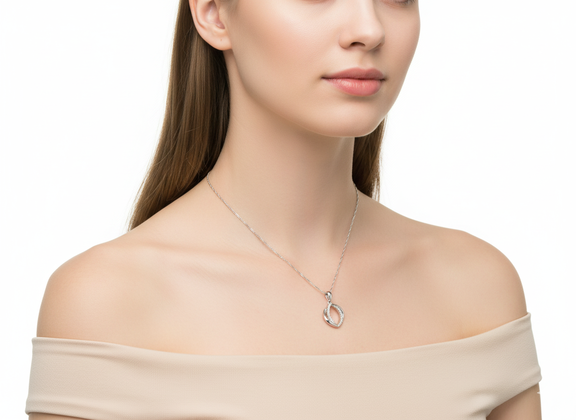 Necklace Oval with Zircons – Sterling Silver 925