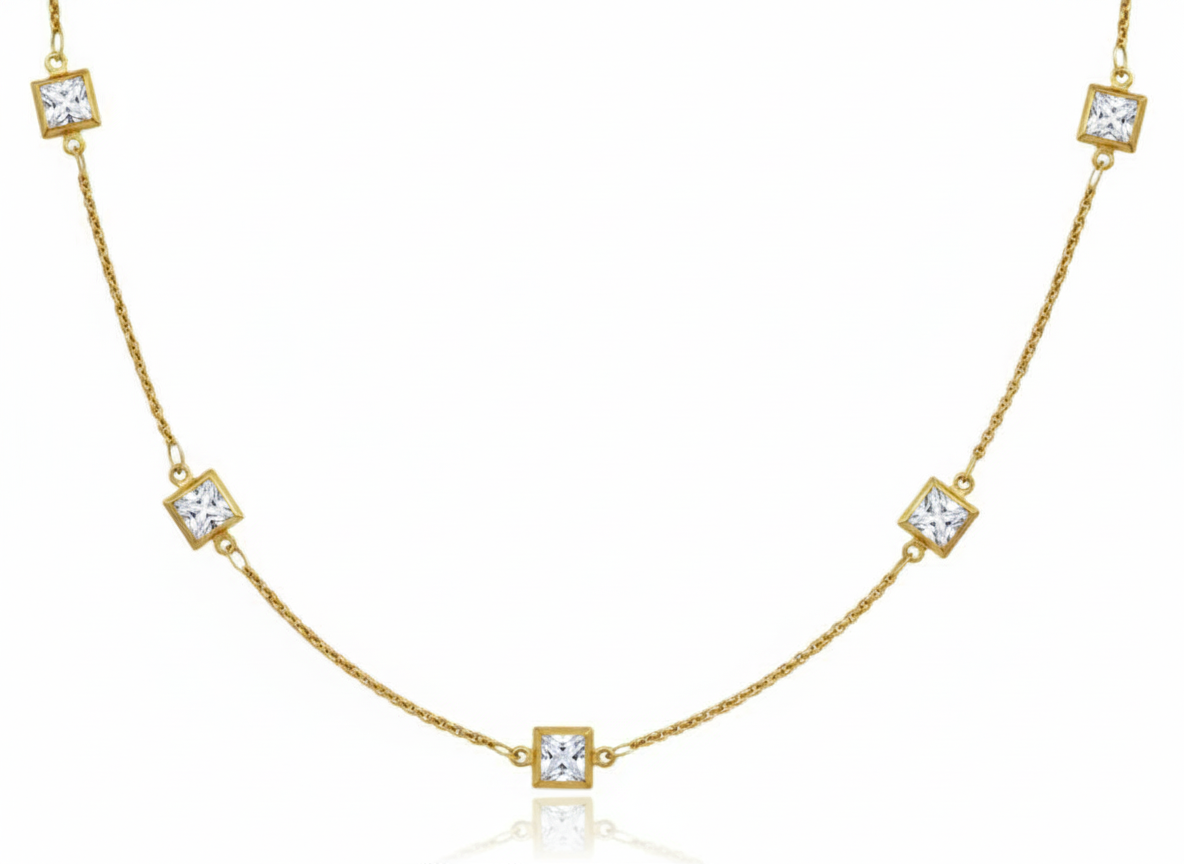 Elegant Gold Plated 18k Necklace with Transparent Square Crystal