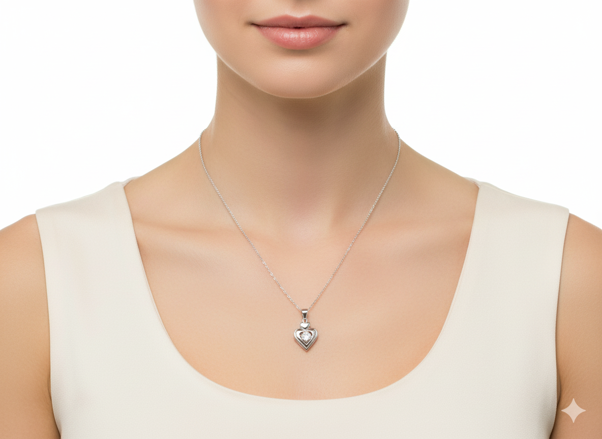 Heart Necklace with Zirconia in Sterling Silver 925