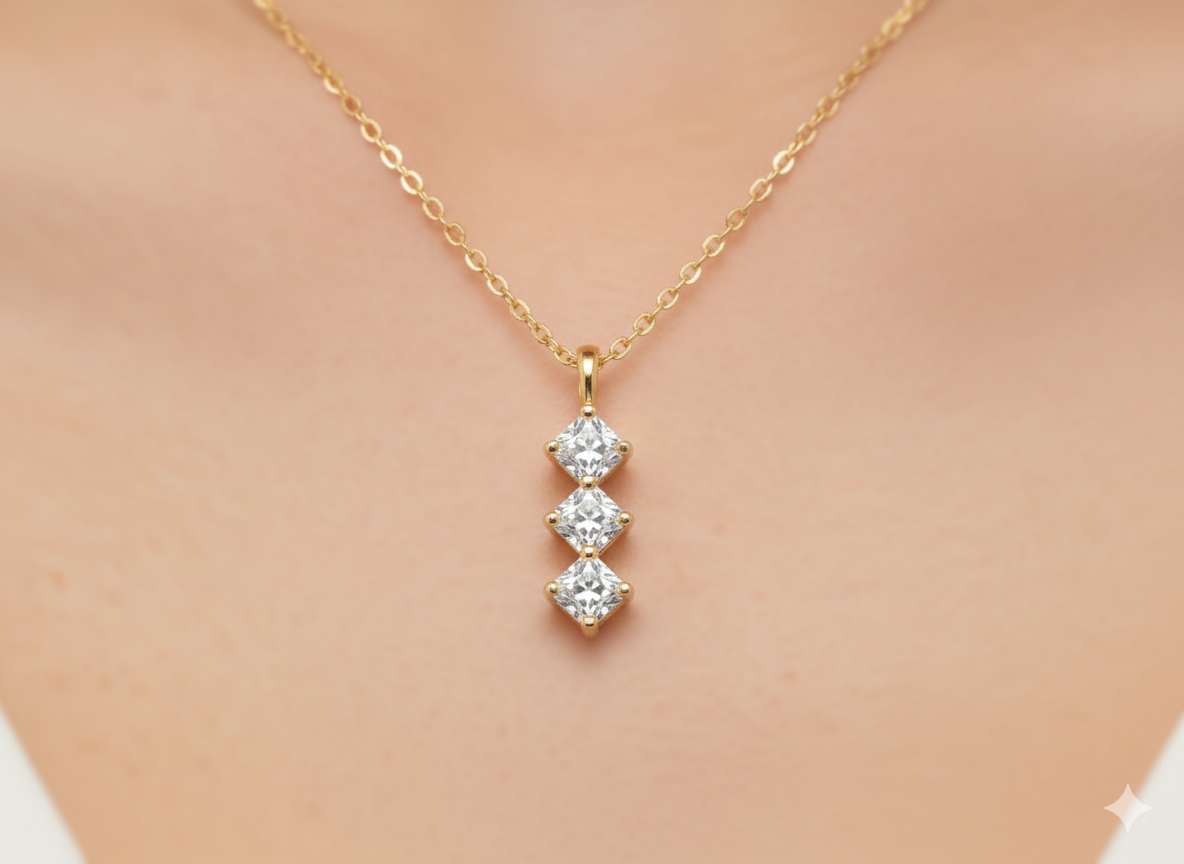 Stick Pendant Necklace with Zirconia – 18K Gold Plated