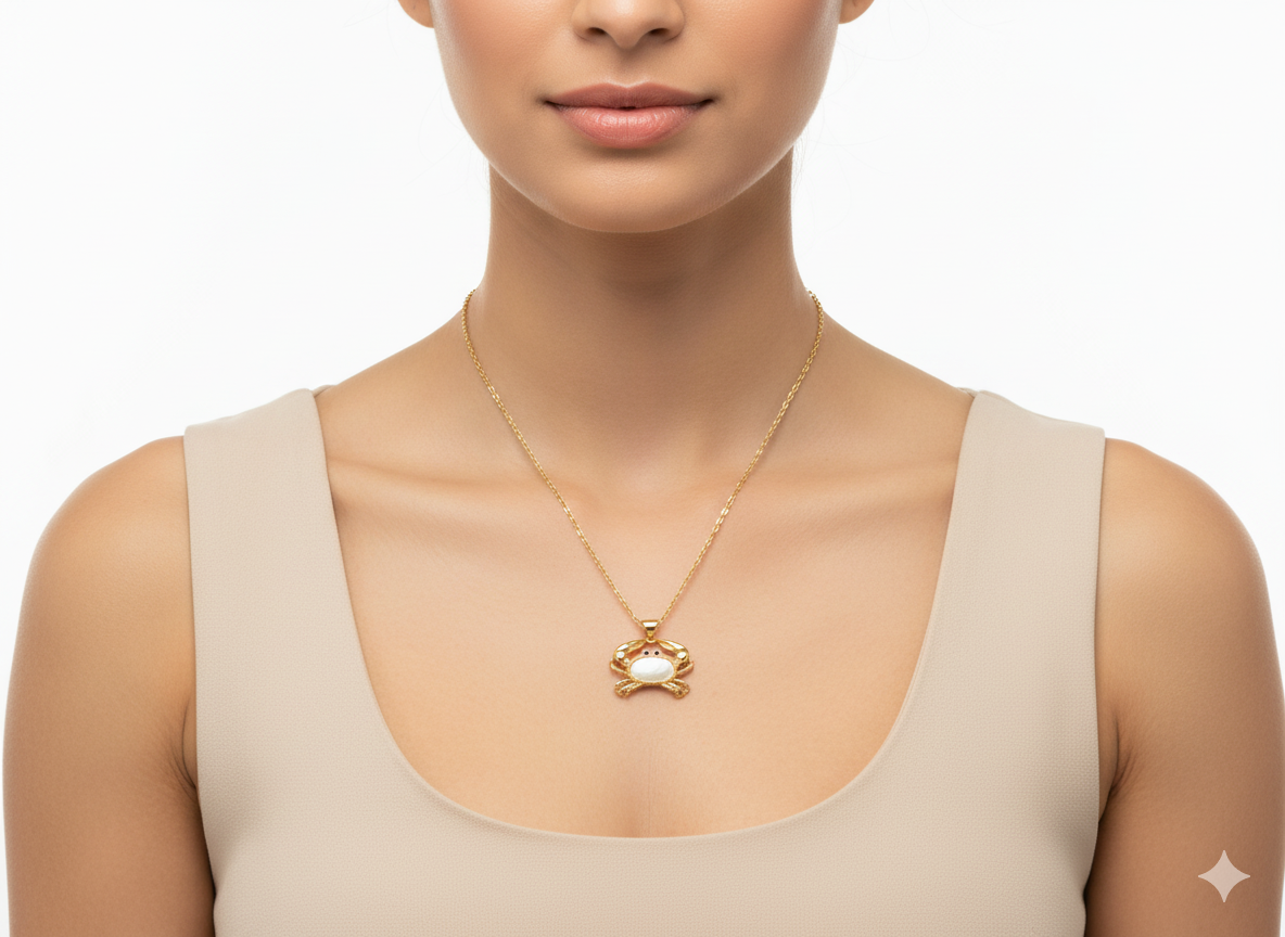 Crab Necklace Mother of Pearl 18k Gold Plated