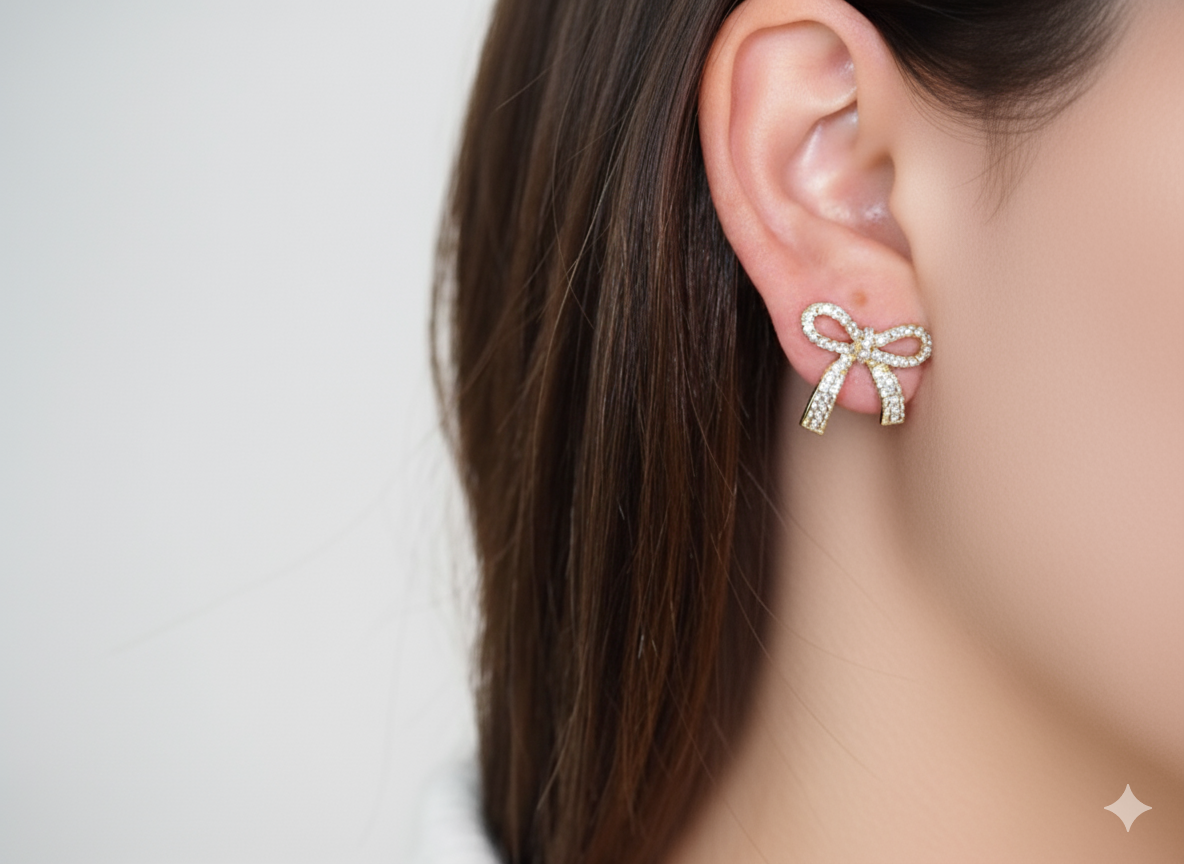 18k Gold Plated Bow Earrings with Zirconias