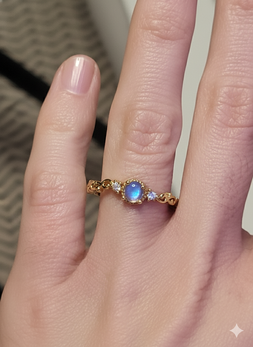 Blue Stone Ring – Adjustable 18K Gold Plated