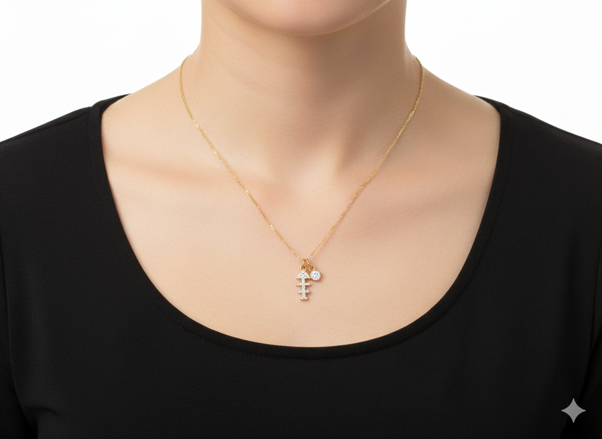 Skeleton Fish with zirconia Necklace -Gold Plated 18k