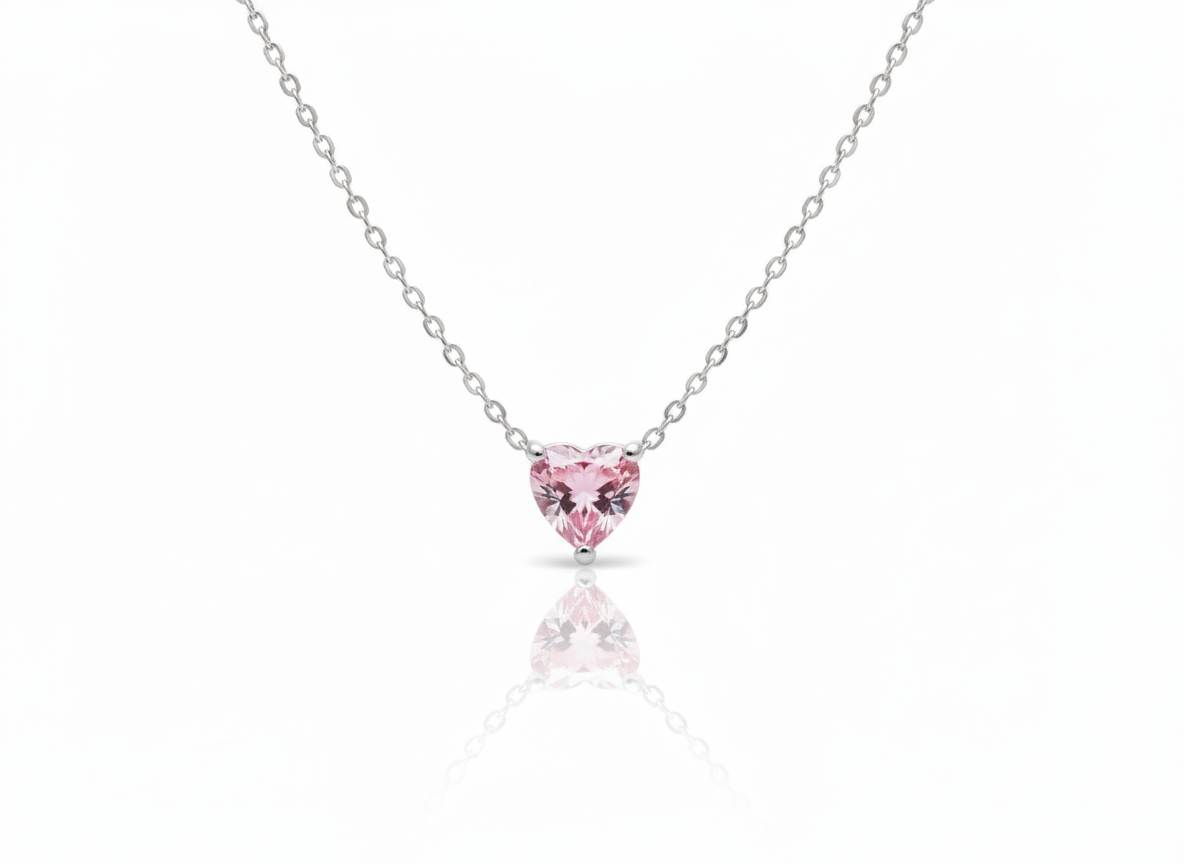Necklace Pink Heart Zirconia Sterling Silver 925