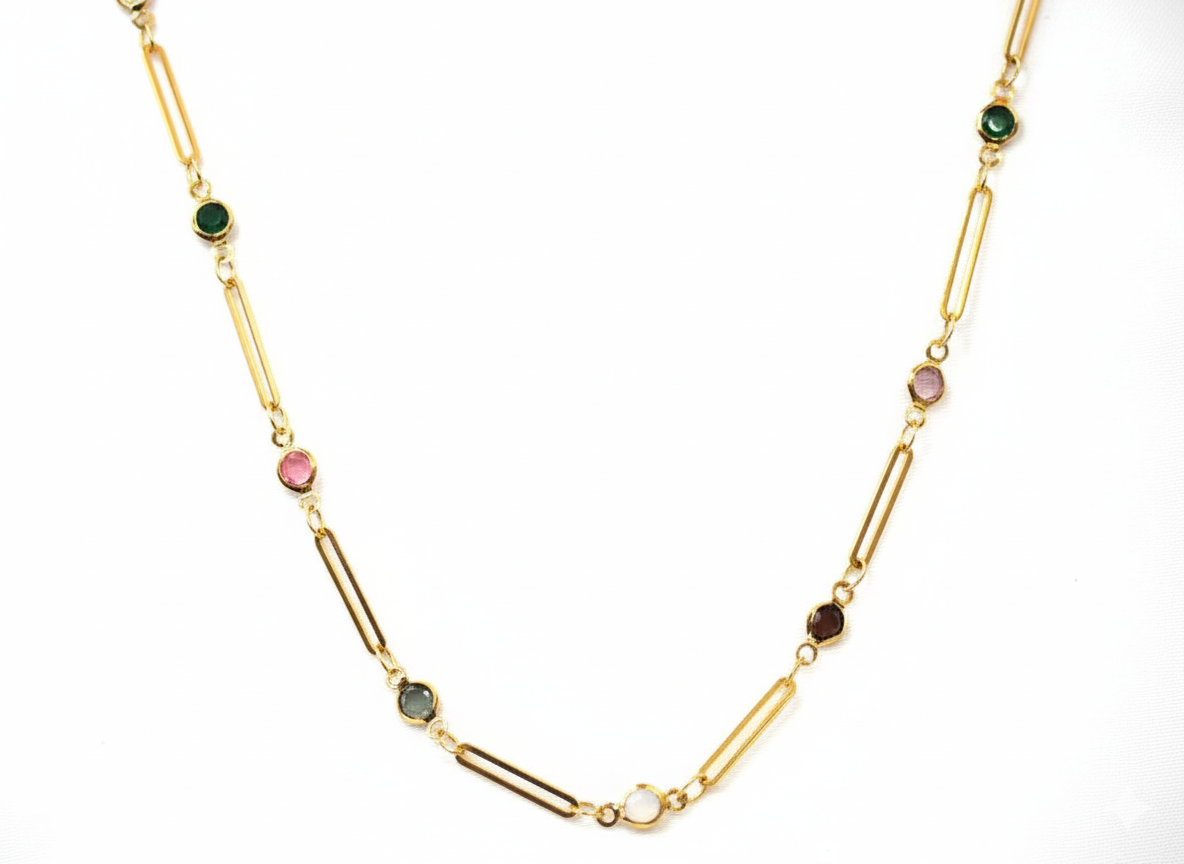 Colorful Crystals Sticks Necklace Gold Plated 18k