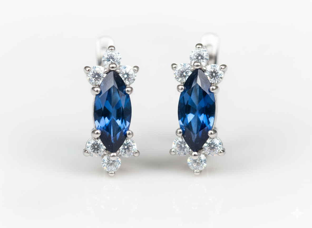 Blue Huggies with Zirconia - Sterling Silver 925