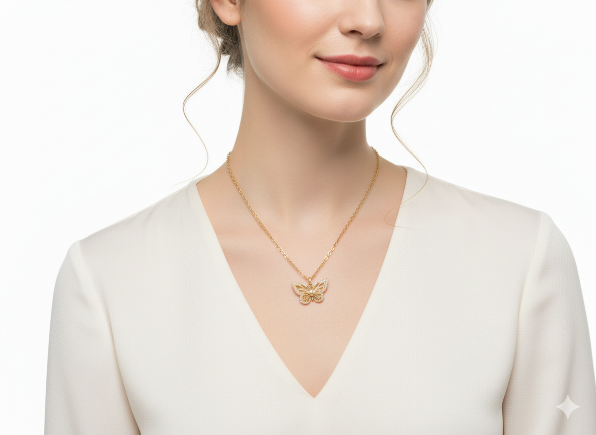 Butterfly Zirconia Necklace – 18K Gold Plated