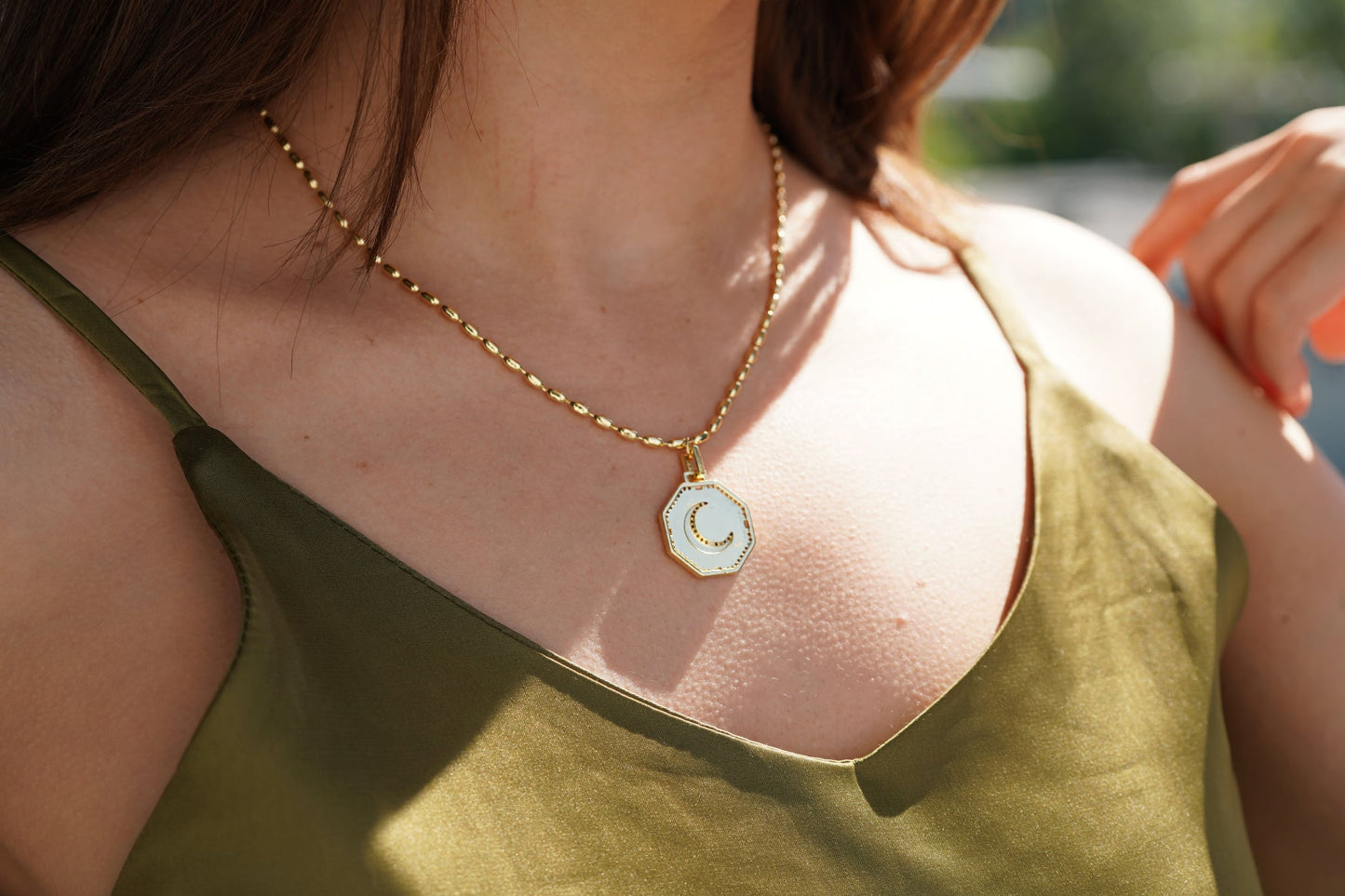 White Moon Necklace with Star & Zircons 18k Gold Plated