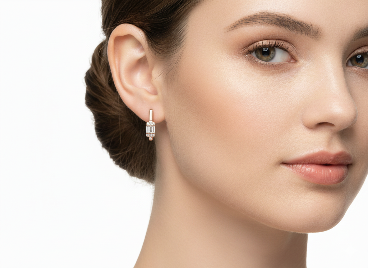 Rectangular Huggies with Zircons – 18K Rose Gold Plated