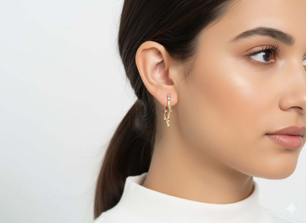 18k Gold Plated Star Earrings with Colorful Zirconia