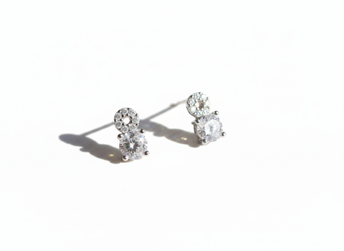 Elegant Circle & Square Zirconia Earrings in Sterling Silver 925