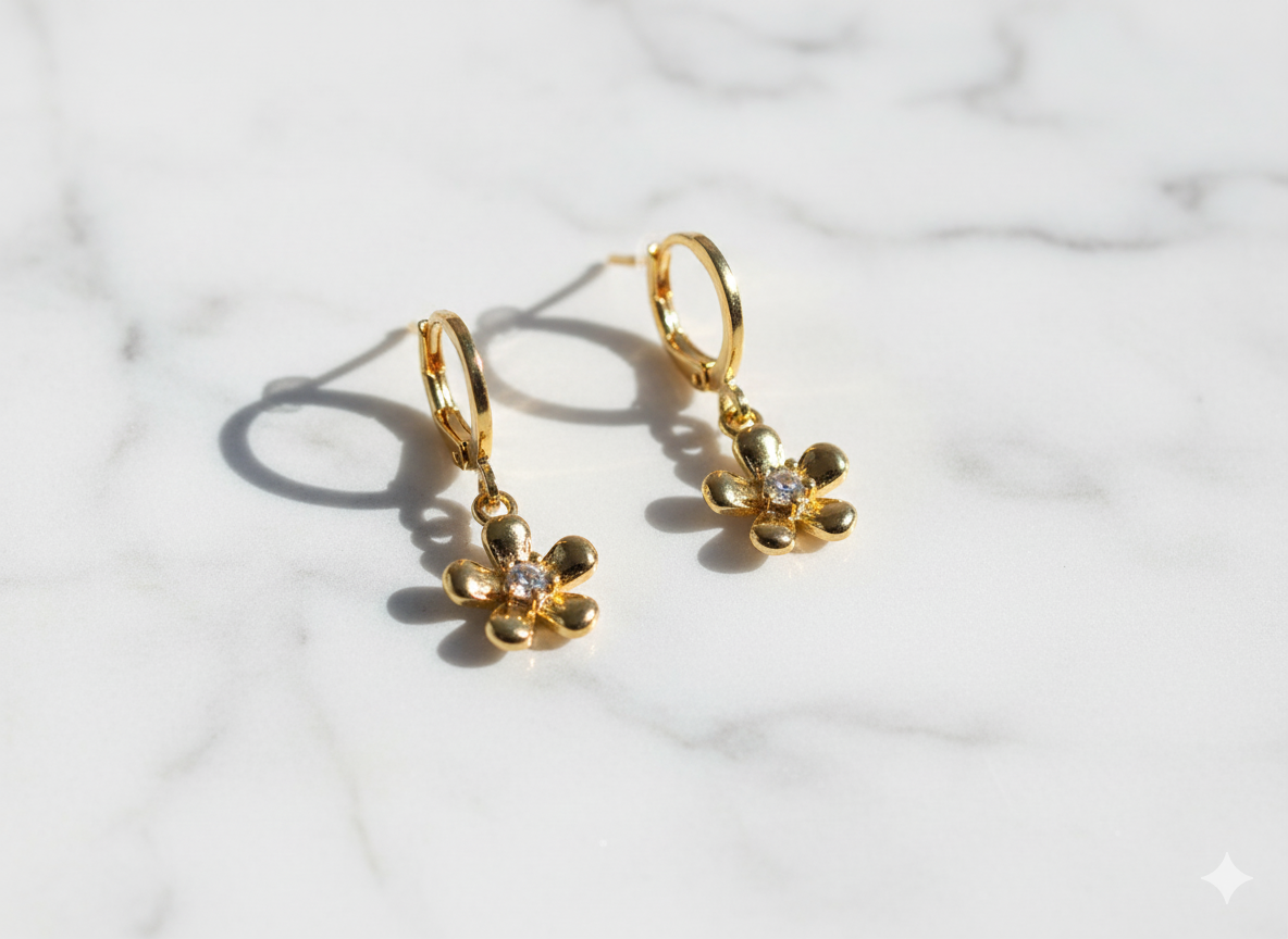 18k Gold Plated Flower Huggies with Zirconia
