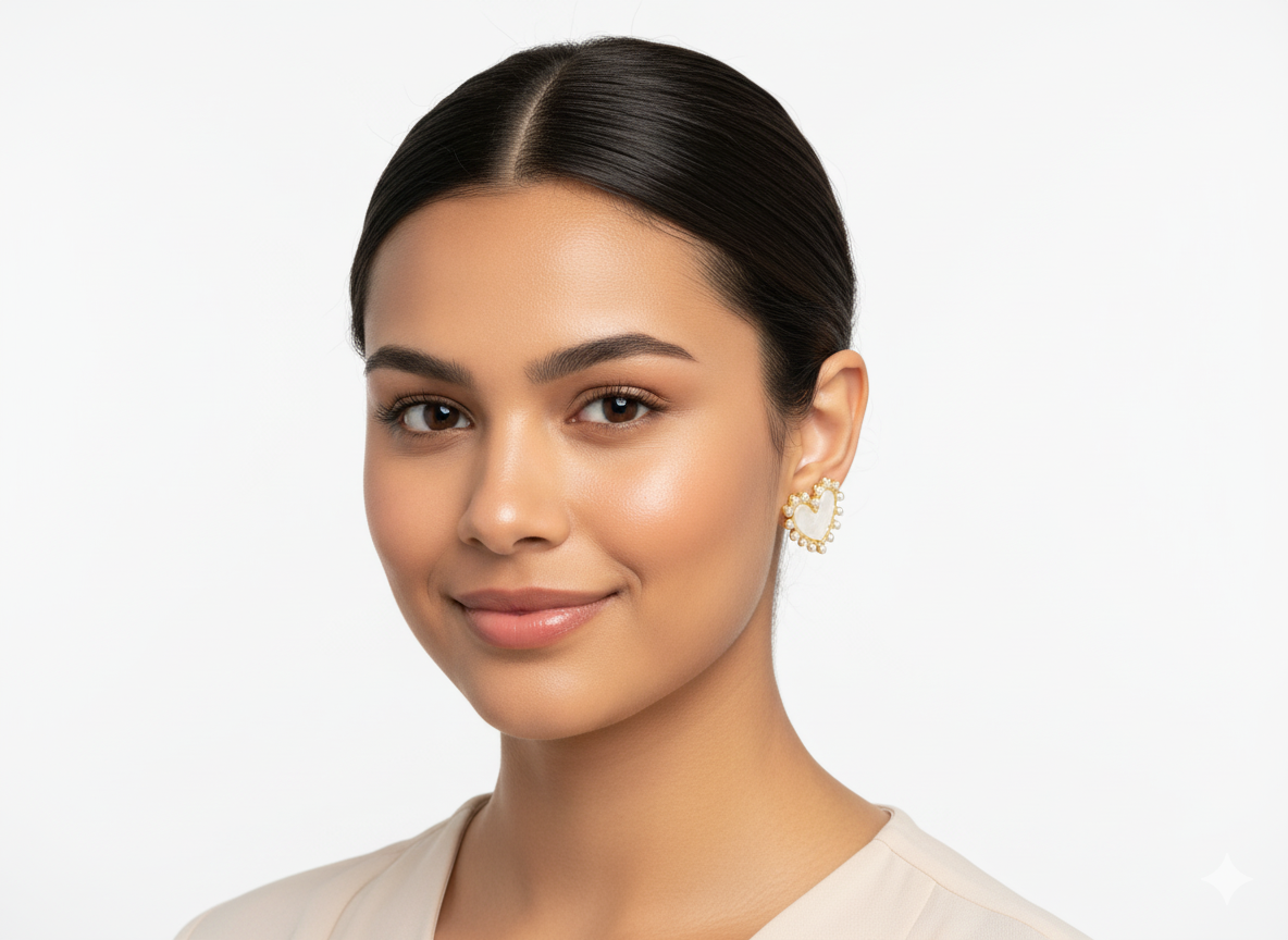White Heart Earrings with Pearls in Gold Plated 18k