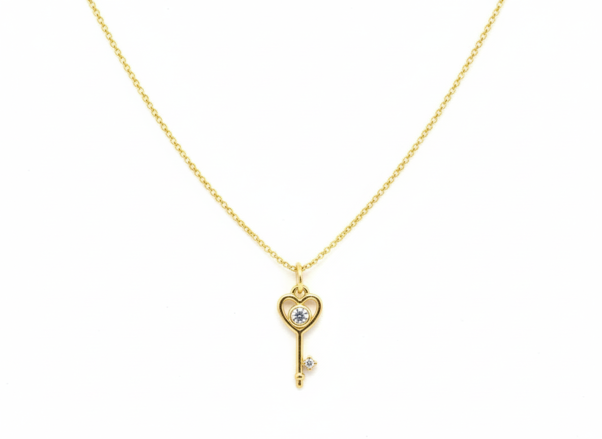 Key with Zirconia Necklace – 18K Gold Plated