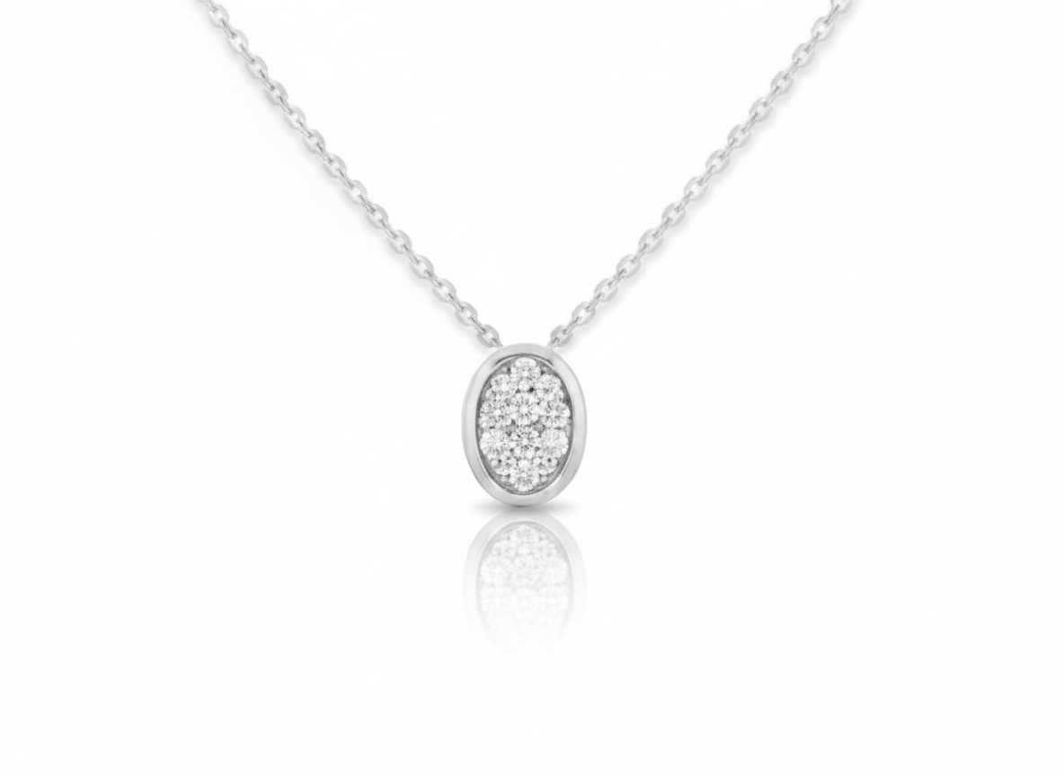 White Oval Necklace in Sterling Silver 925