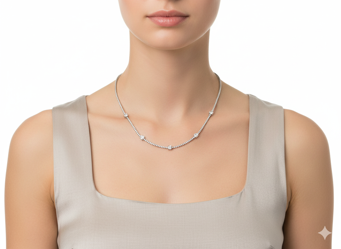 Elegant Zircons Square Choker Necklace – Sterling Silver 925