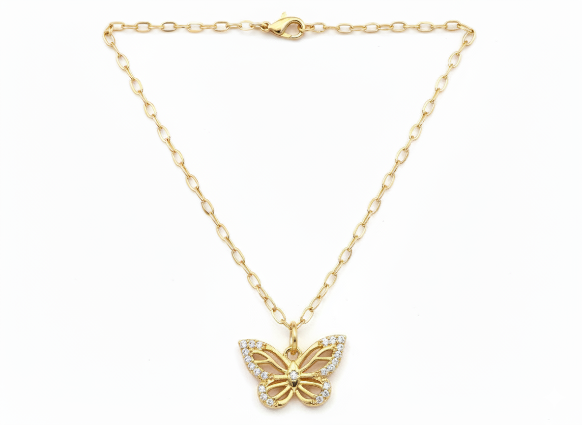 Butterfly Zirconia Necklace – 18K Gold Plated