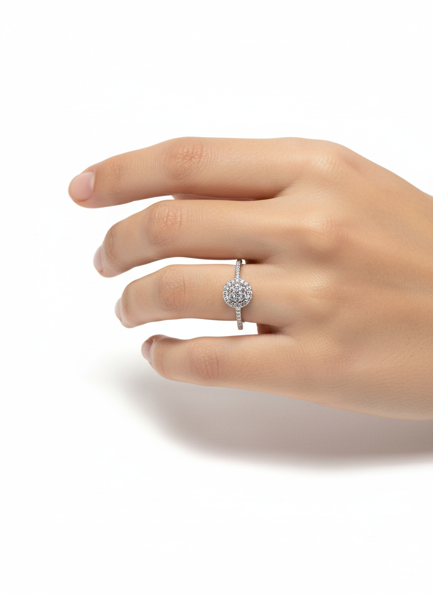 Princess Ring with Round Zirconia Center – 925 Sterling Silver