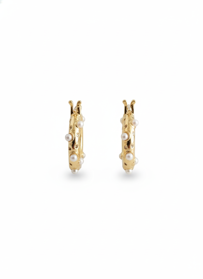 18k Gold Plated Hoop Earrings with Mini Pearls