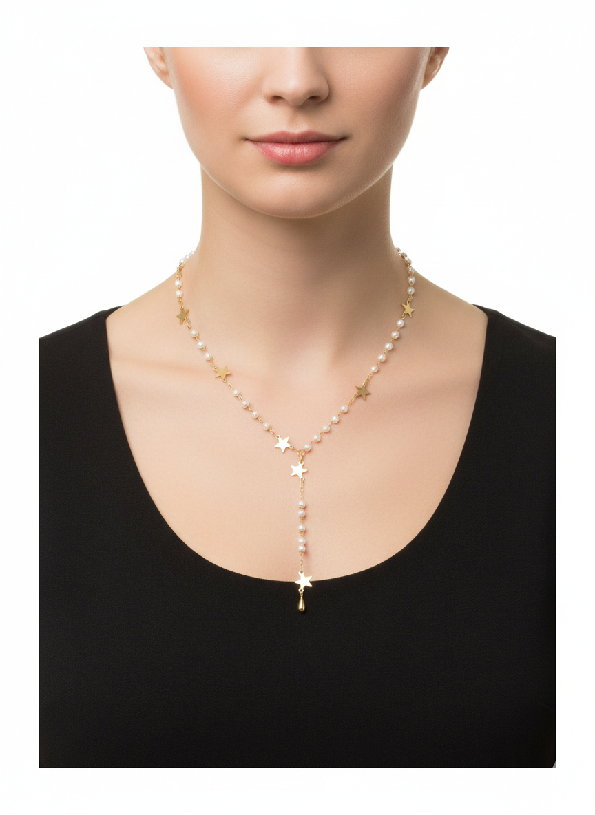 Star Necklace Gold Plated 18k with Natural Pearls
