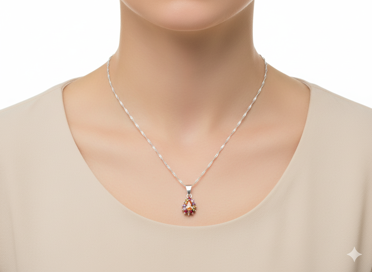 Multi-Color Zirconia Necklace in Sterling Silver 925