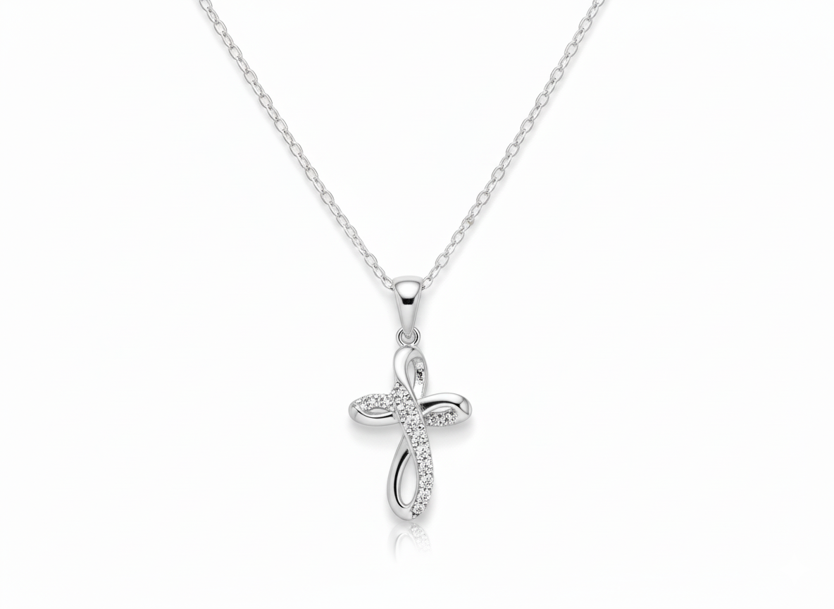 Cross Necklace in Sterling Silver 925 with Zirconia