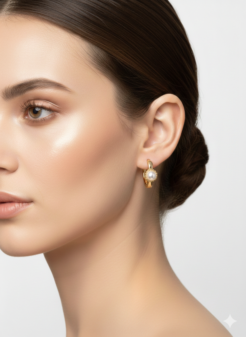 18k Gold Plated Pearl Huggies