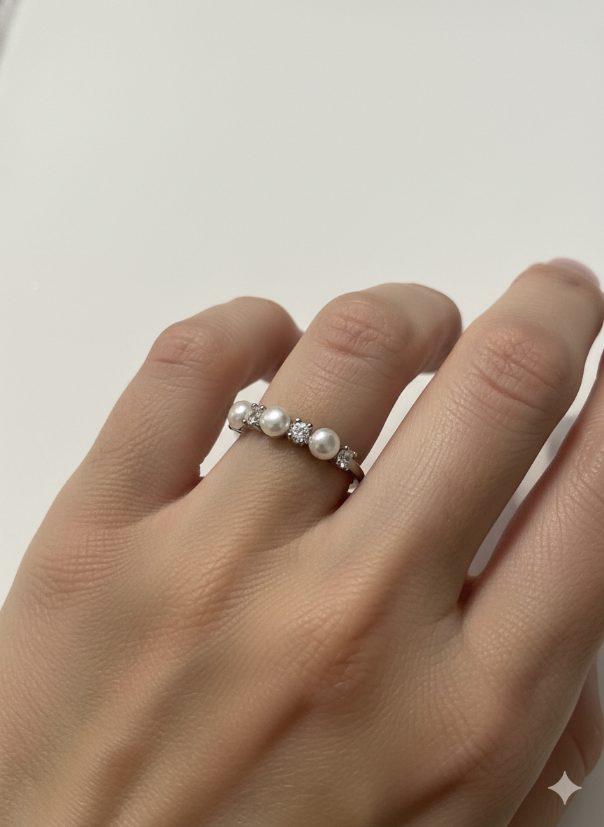 Pearls and Zirconias Ring - Sterling Silver 925