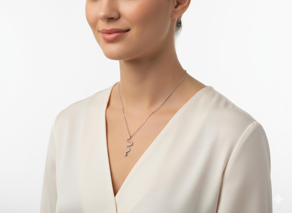 Snake Necklace Sterling Silver 925 with Zirconia