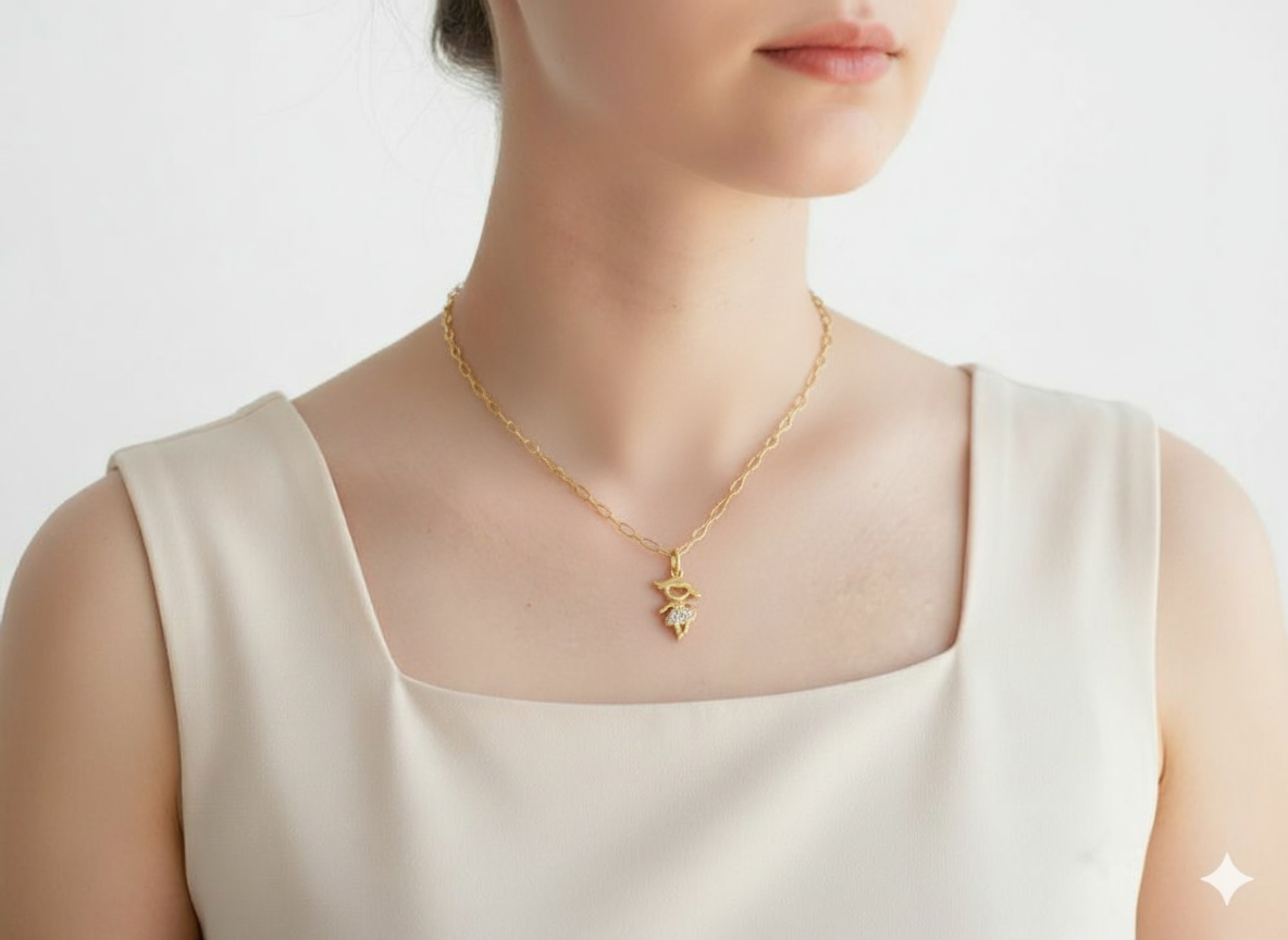Girl Pendant Necklace with Zircons | 18K Gold Plated