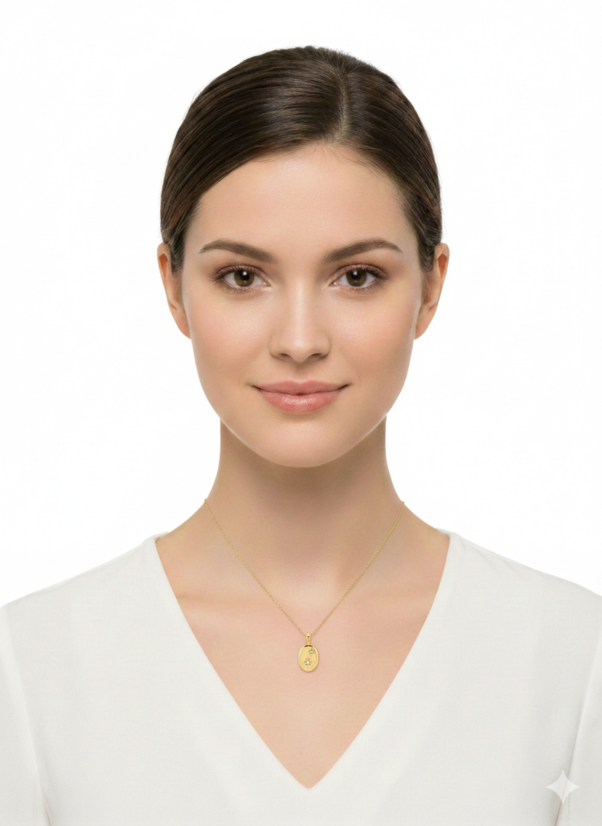 Oval Double Star Zirconia Necklace – 18K Gold Plated