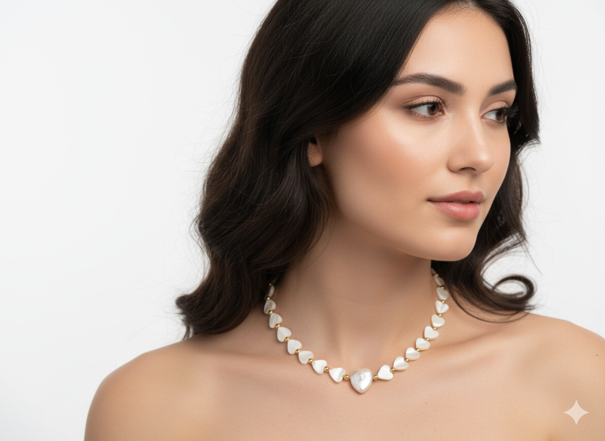 Necklace White Heart Shell & Mother of Pearl
