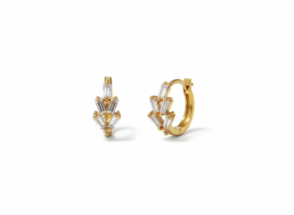 Elegant Huggies with White Zircons- 18K Gold Plated