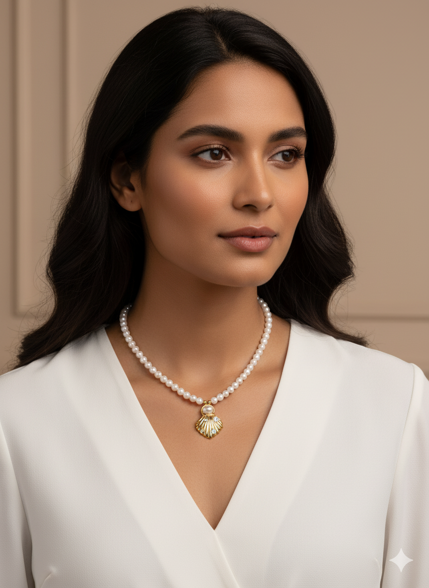 Freshwater Pearl Necklace with Seashell Pendant