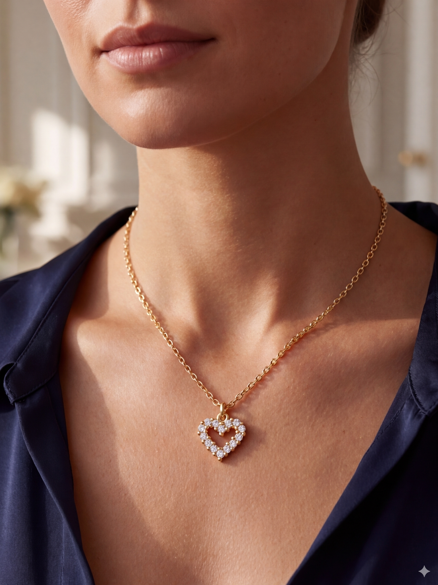 Zirconia Heart Outline Necklace– 18K Gold Plated