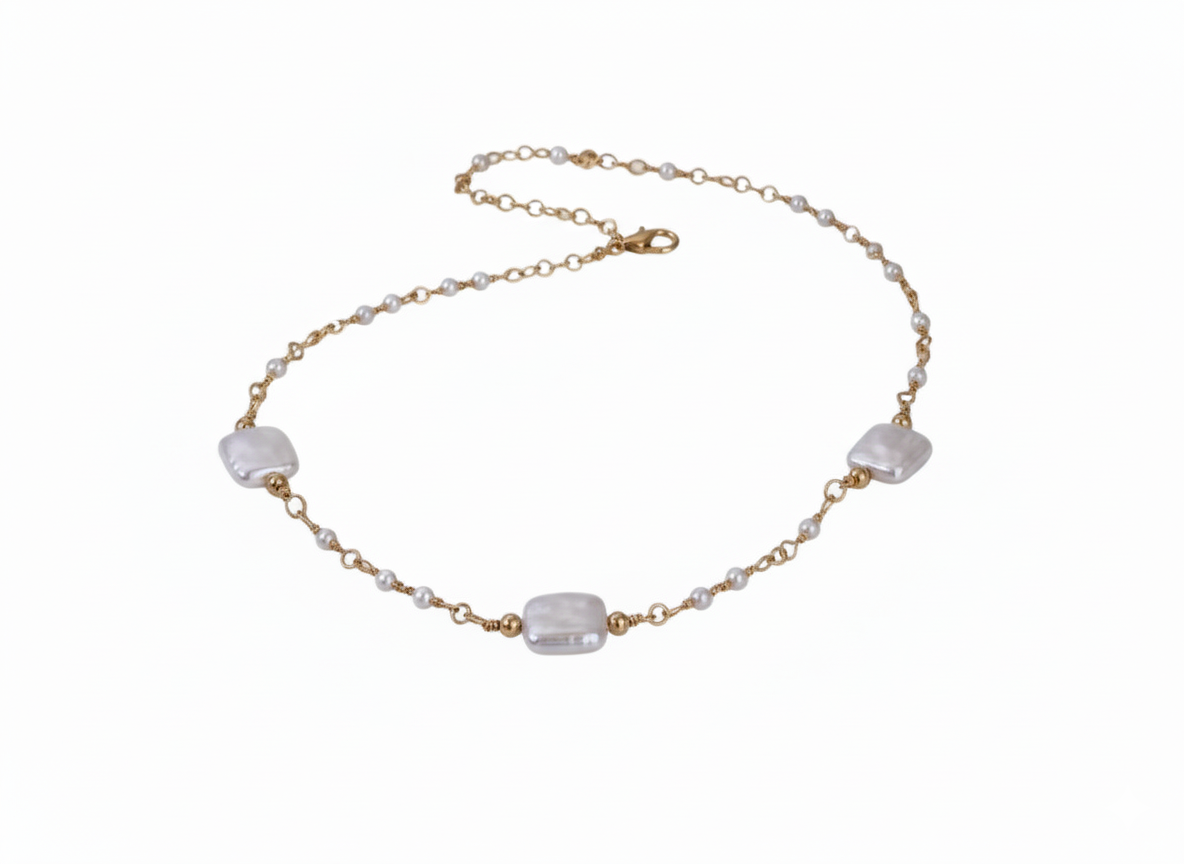Necklace white square pearl-18K Gold plated