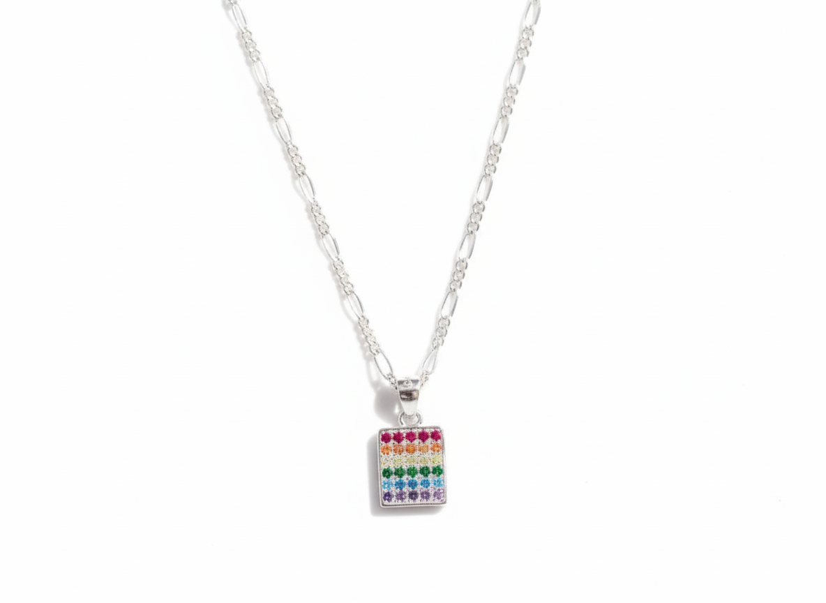 Multi-Color Square Necklace in Sterling Silver 925