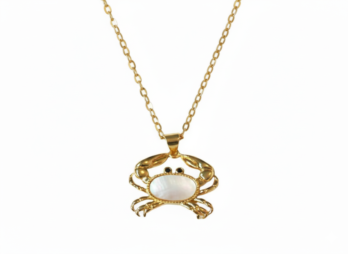Crab Necklace Mother of Pearl 18k Gold Plated