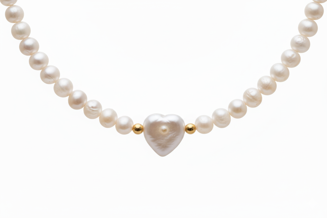 Freshwater Pearl Necklace with Mother of Pearl Heart