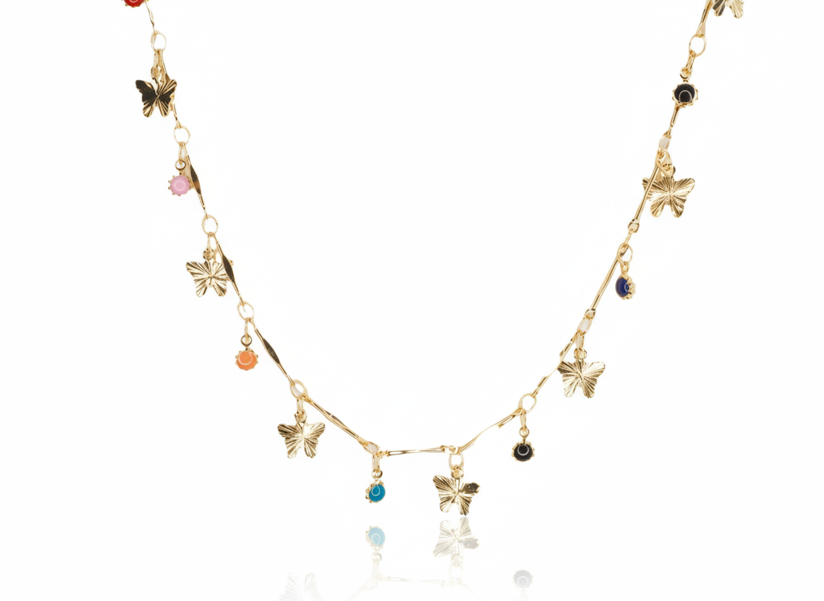 Gold Plated 18k Butterflies & Stones Necklace
