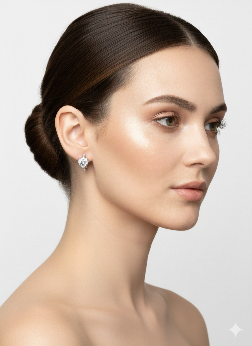 Heart Zirconia Huggie Earrings – Silver Plated