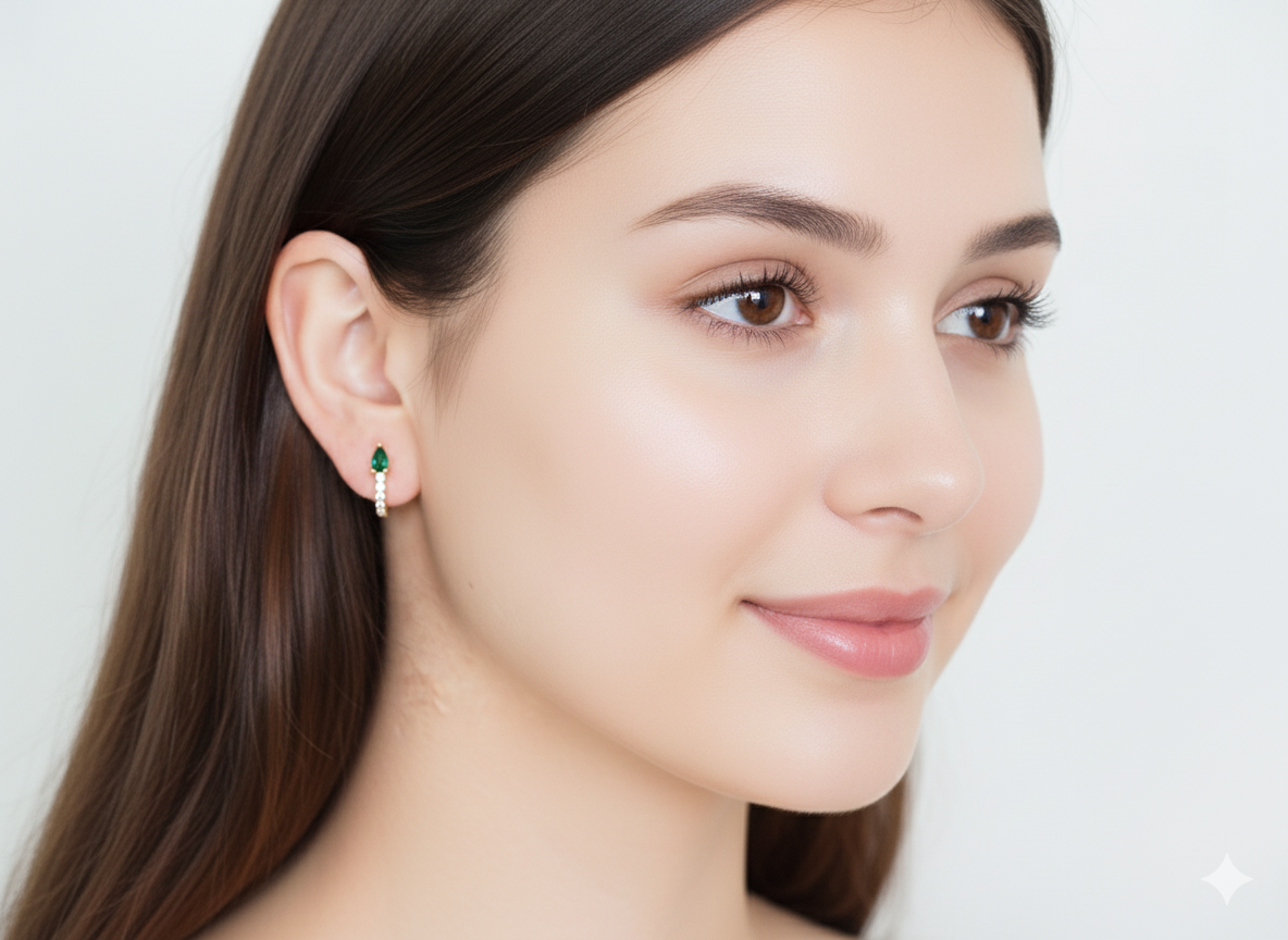 Green Zircons Huggies - Gold Plated 18k