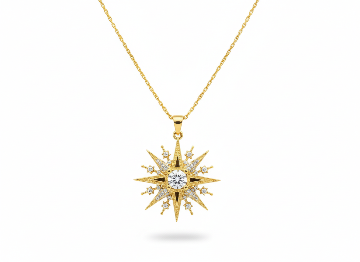 Big Star with Zircons Necklace - Gold Plated 18k