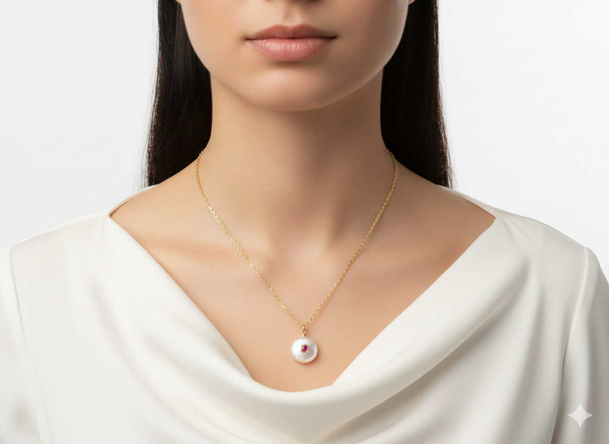 Mother of Pearl Pink Zirconia Necklace Gold Plated 18k